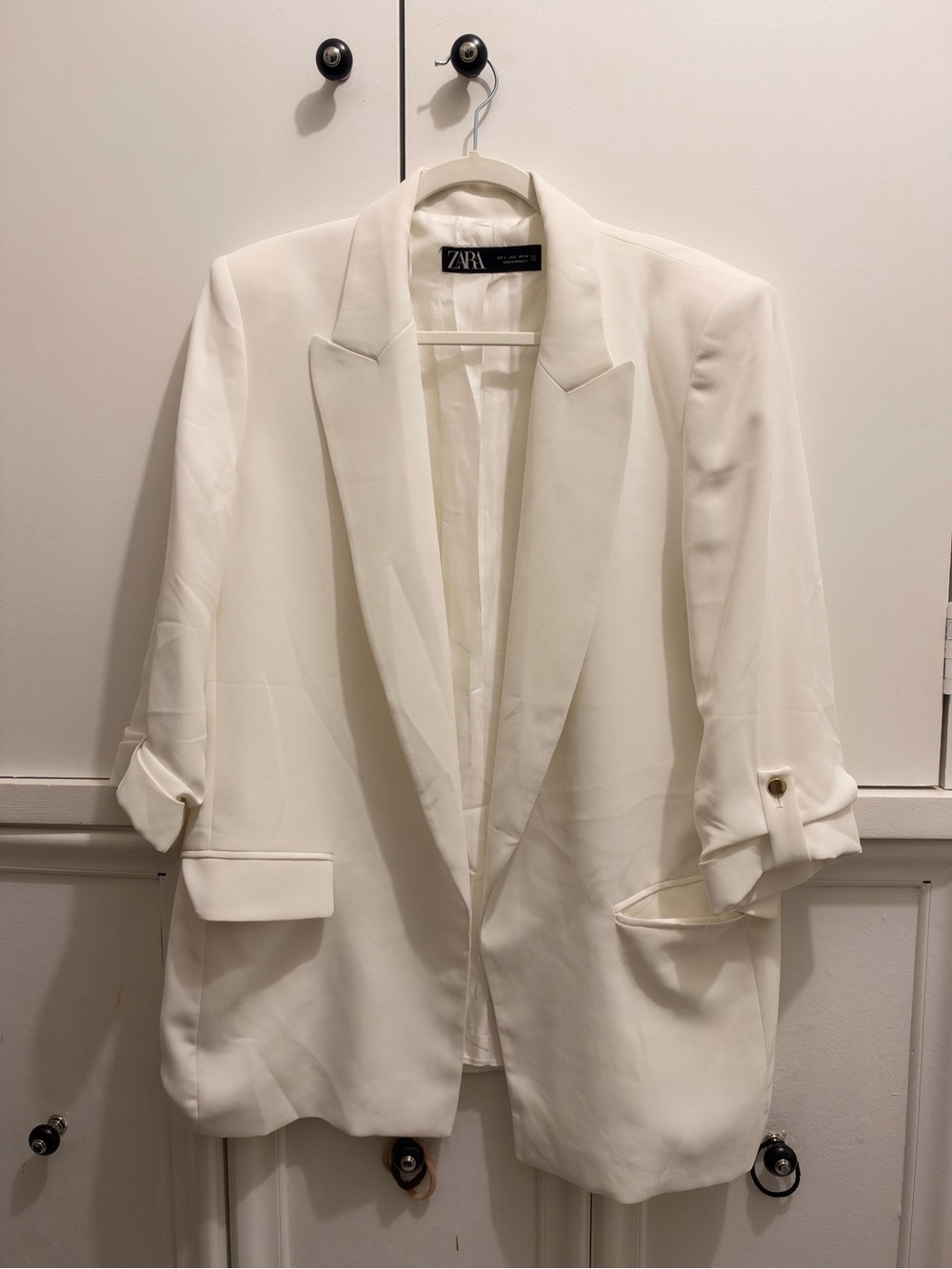 Zara Ivory Open-Front Blazer with Rolled Sleeves